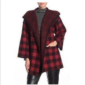 Joie Isamel Red Buffalo Plaid Wool Sweater Coat